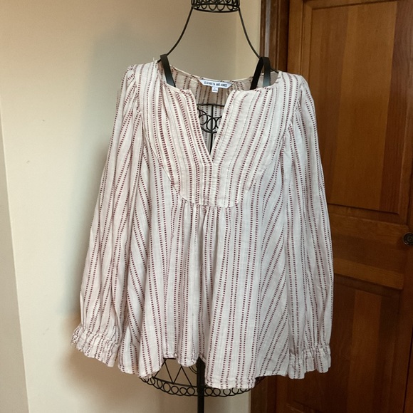 elizebeth and James Tops - Elizabeth and James Cream Tunic with Burgundy Stripe Detail